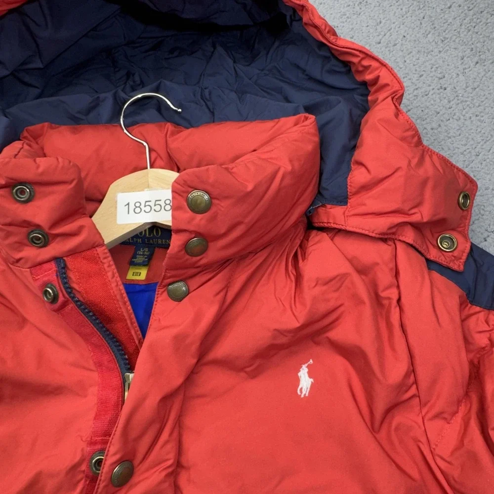 Polo Ralph Lauren Jacket Boys 14-16 Red Puffer Hooded Down Zip Taffeta